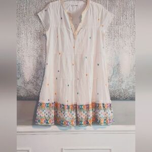 Roller Rabbit White Cotton Dress with Multicolor Embroidery Sz-M
